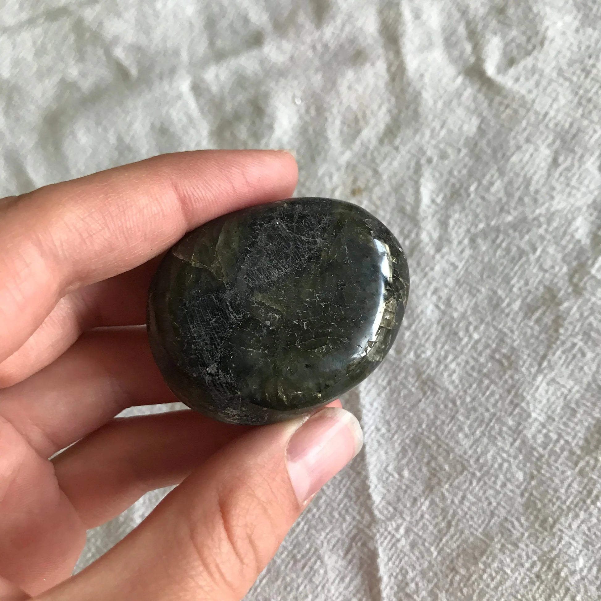 Small Labradorite Palm Stone, 1 4/5" x 1 2/5" Iridescent Stone for Crystal Grid or Craft Supply PLM-074 Shop Wholesale Crystals
