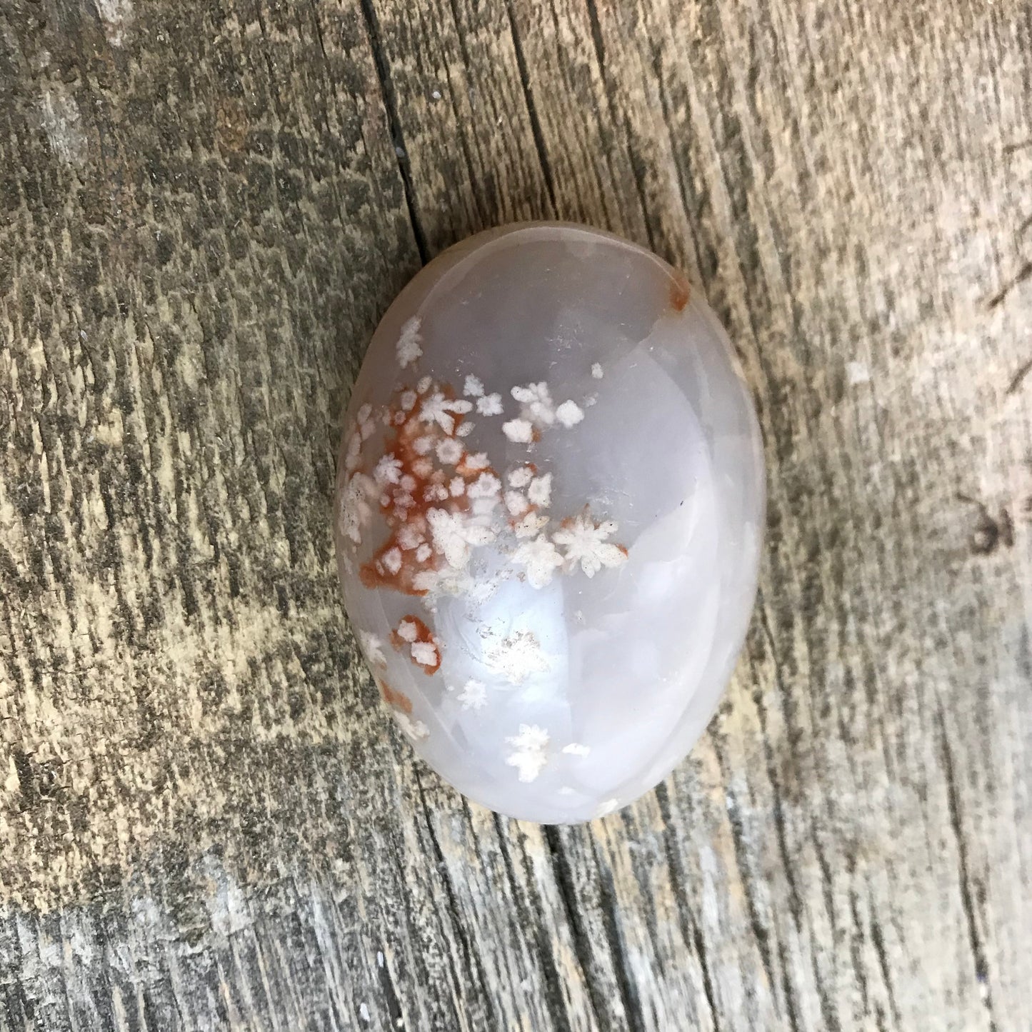 Flower Agate Palm Stone, 2 3/4" x 2" Healing Stone for Crystal Grid or Craft Supply PLM-050