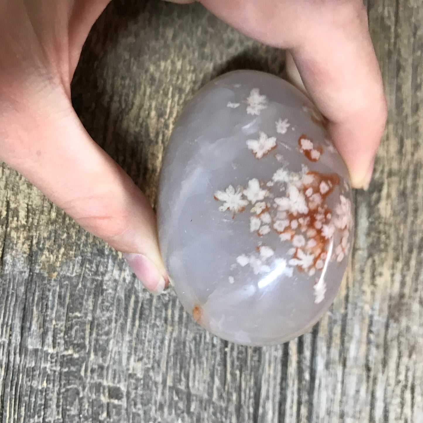 Flower Agate Palm Stone, 2 3/4" x 2" Healing Stone for Crystal Grid or Craft Supply PLM-050