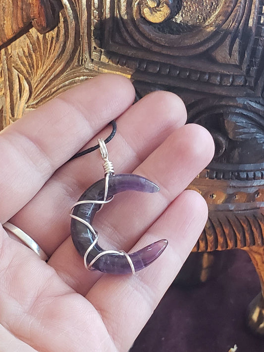 Amethyst Wire Wrapped Moon Necklace, Hand Made 1102