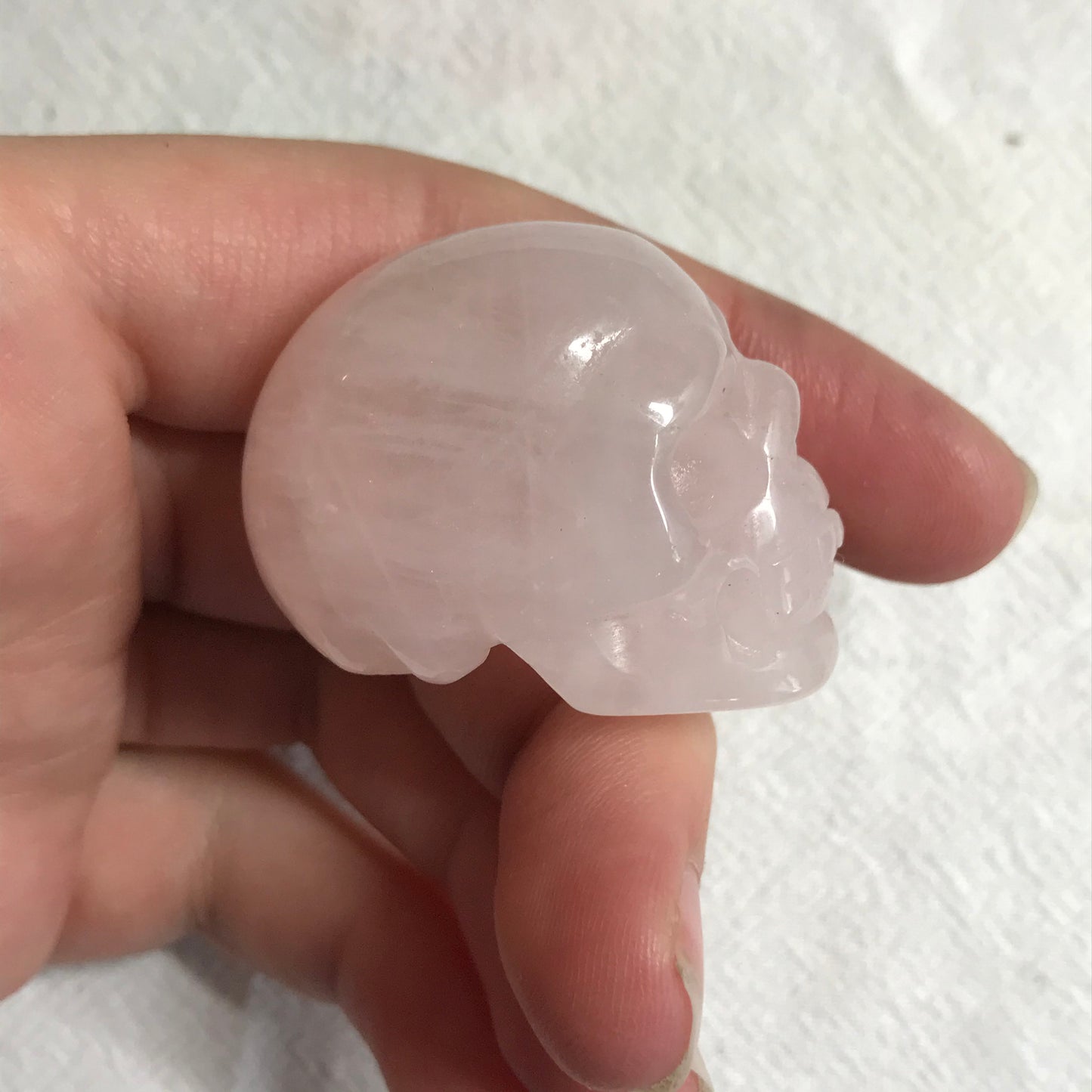 Carved Rose Quartz Skull (1 1/2" x 1" x 1"), Supply for Crystal Grid, Home Decor or Halloween Crafts