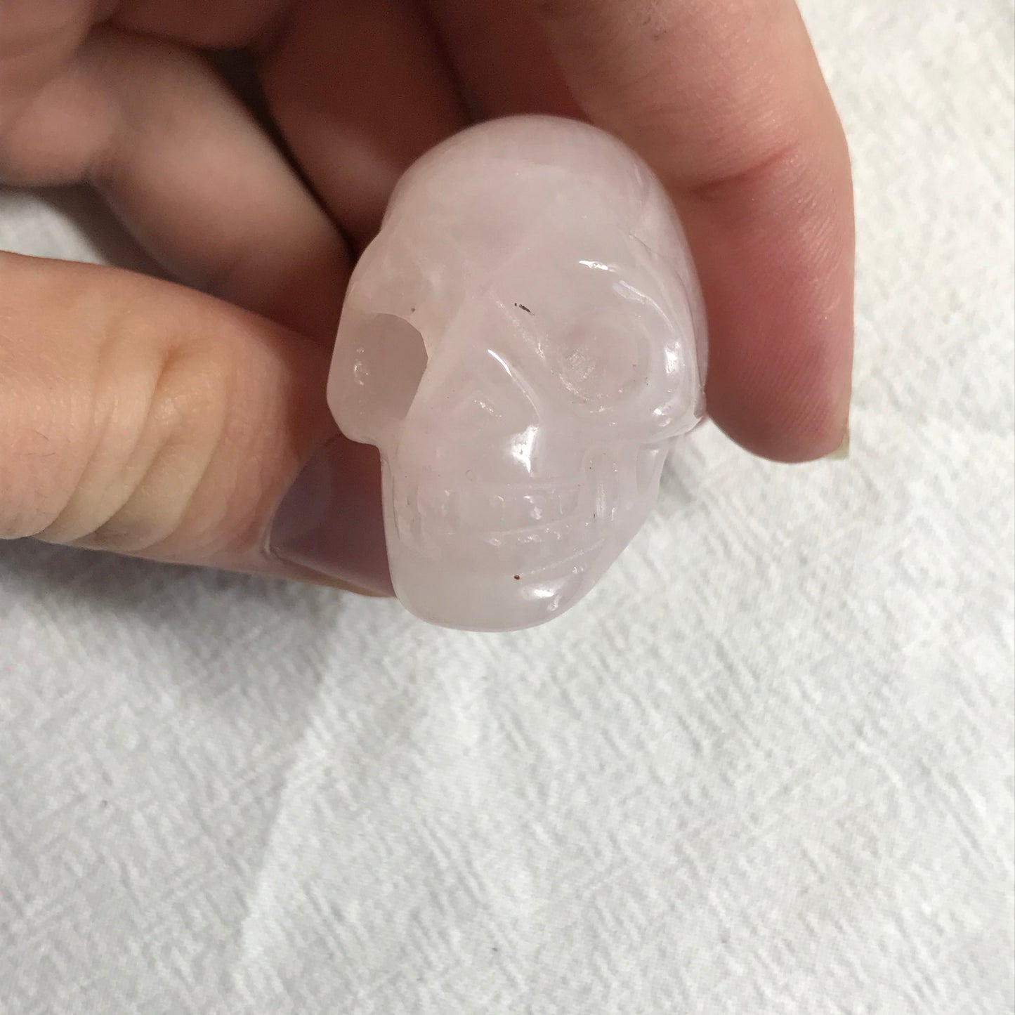 Carved Rose Quartz Skull (1 1/2" x 1" x 1"), Supply for Crystal Grid, Home Decor or Halloween Crafts