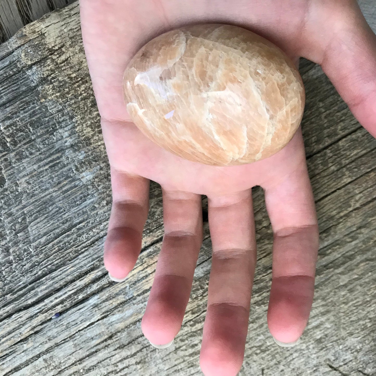 Peach Moonstone Palm Stone, 2 1/2" x 1 4/5" Healing Stone for Crystal Grid or Craft Supply PLM-049