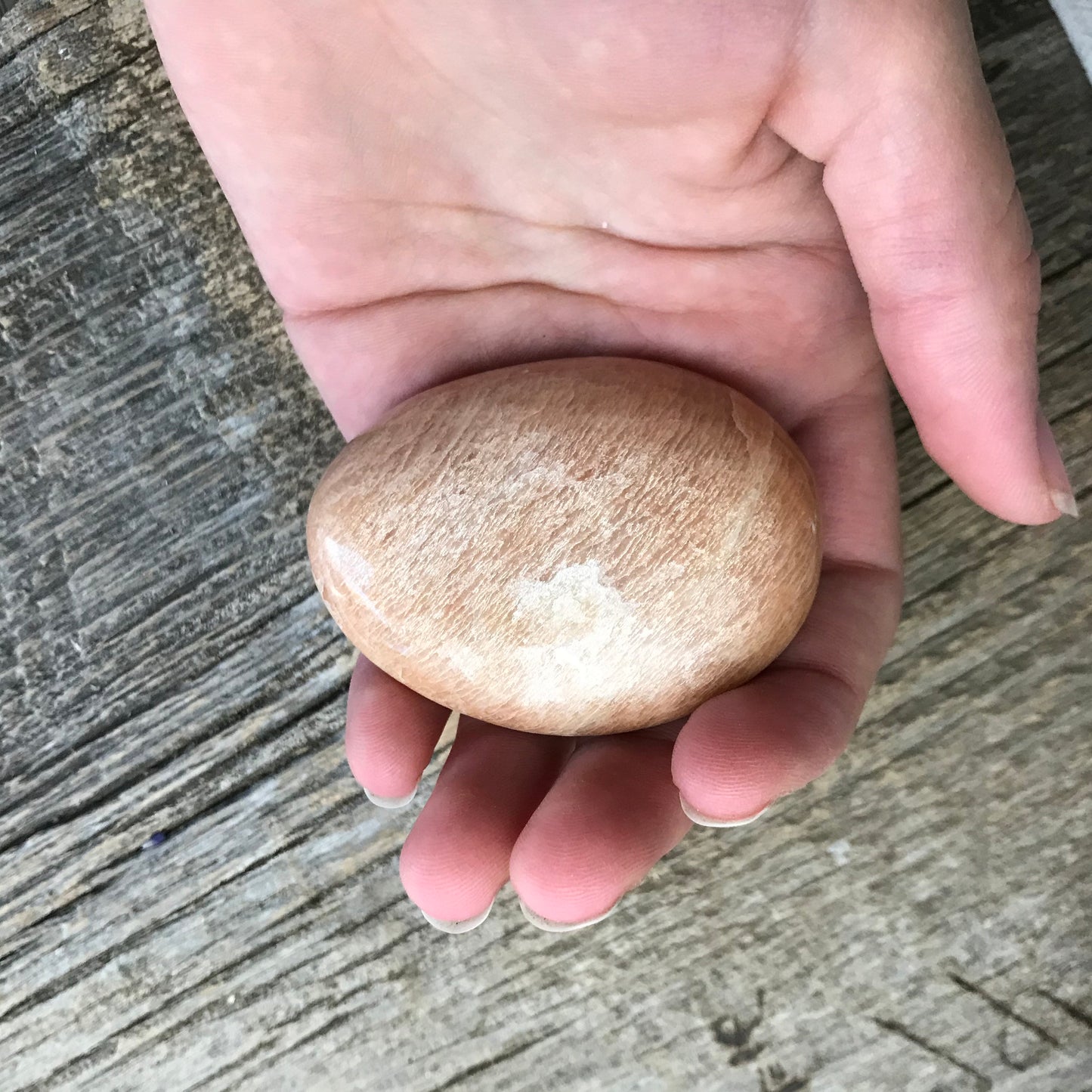 Peach Moonstone Palm Stone, 2 1/2" x 1 4/5" Healing Stone for Crystal Grid or Craft Supply PLM-049