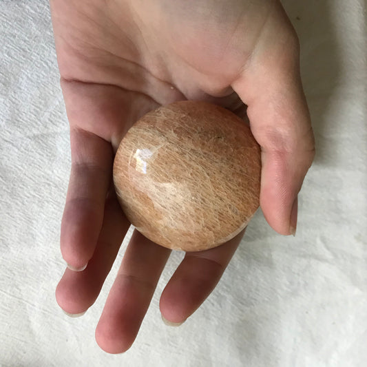 Peach Moonstone Palm Stone, 2 1/5" x 2" Stone to Help Emotional Support, Generosity, Crystal Grid Wire Wrapping or Craft Supply PLM-045