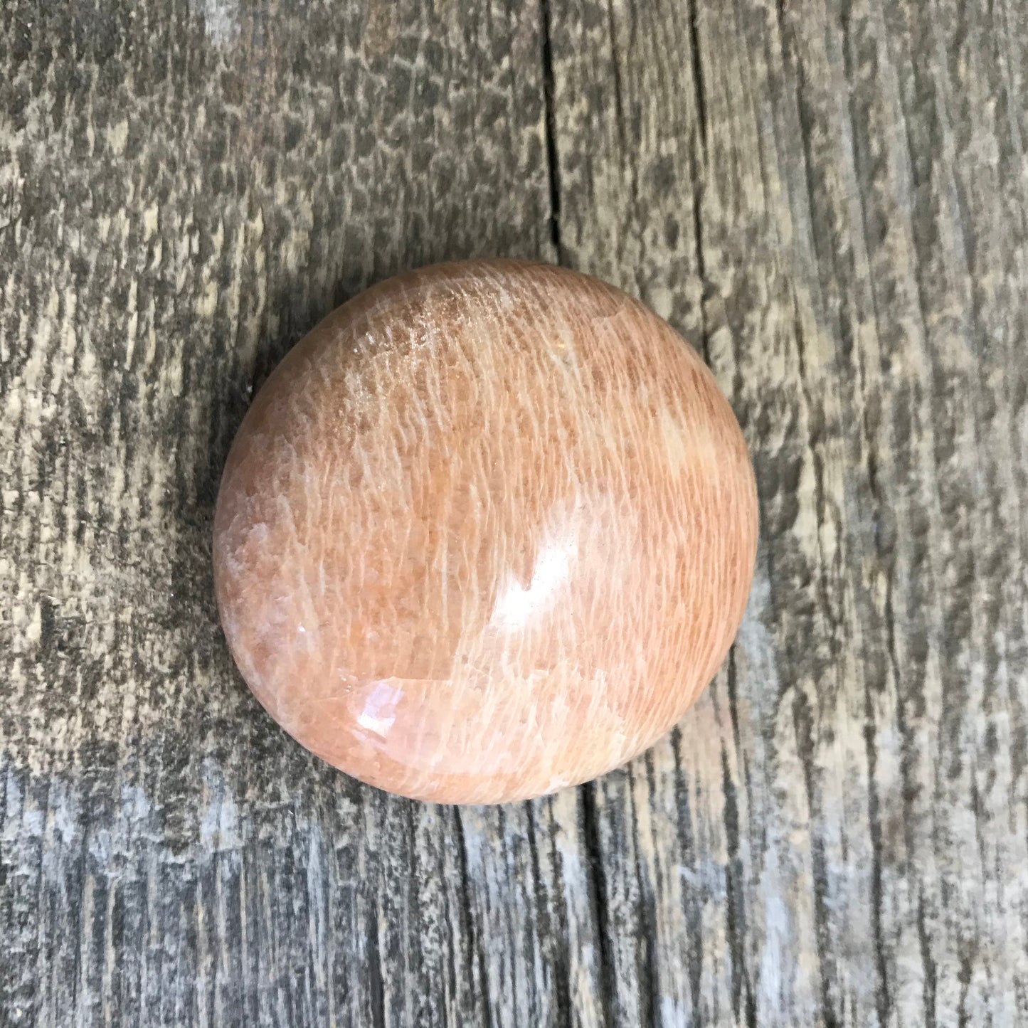 Peach Moonstone Palm Stone, 2 1/5" x 2" Stone to Help Emotional Support, Generosity, Crystal Grid Wire Wrapping or Craft Supply PLM-045