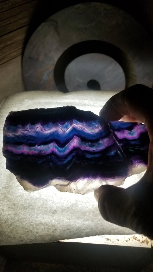 Purple & Green Fluorite Slab, 6" Bi-Color Fluorite, Calming Stone, Supply for Crystal Grid, Home Decor Raw 016 Shop Wholesale Crystals