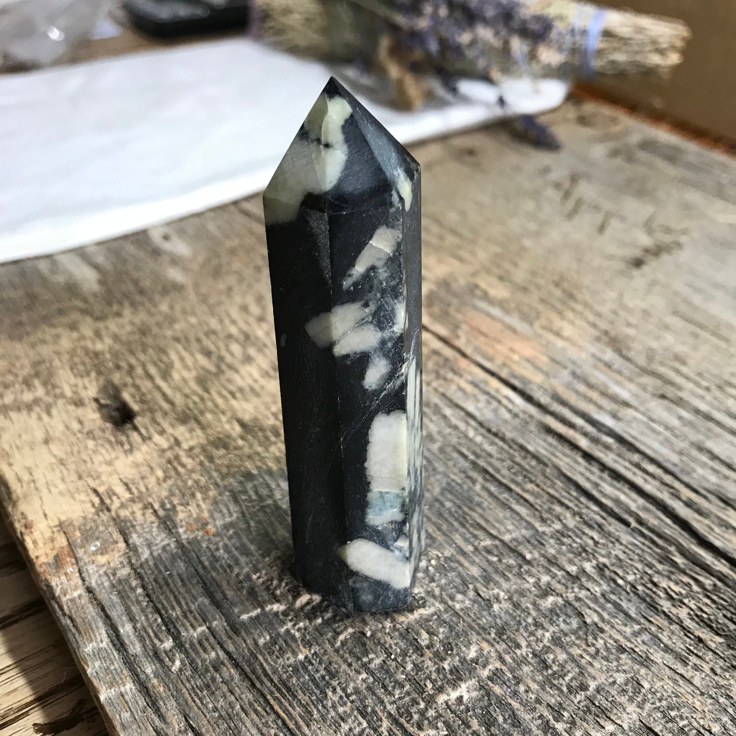 Chrysanthemum Stone Obelisk, (Approx 3 1/2") Chrysanthemum Point, Supply for Crystal Grid, Home Decor or Crafts