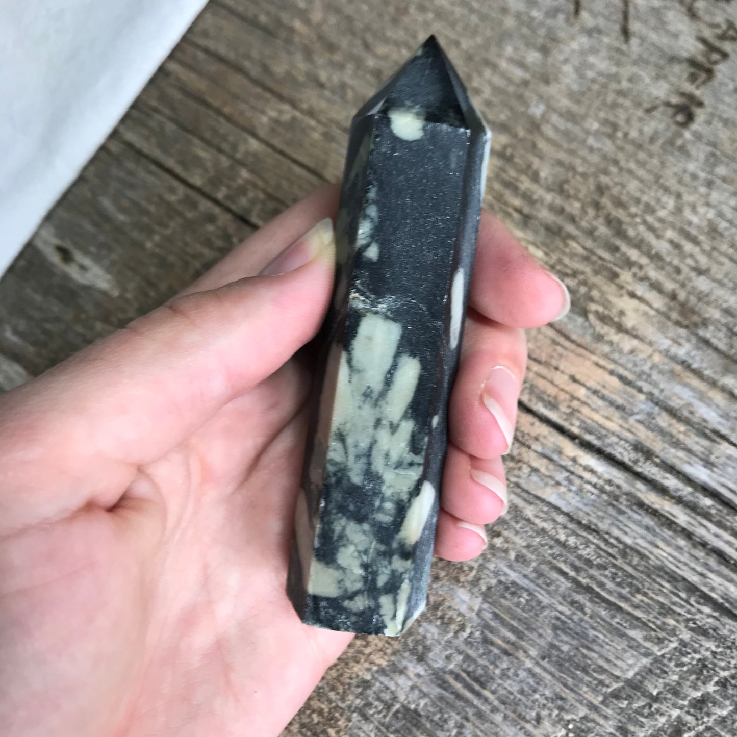 Chrysanthemum Stone Obelisk, (Approx 3 1/2") Chrysanthemum Point, Supply for Crystal Grid, Home Decor or Crafts