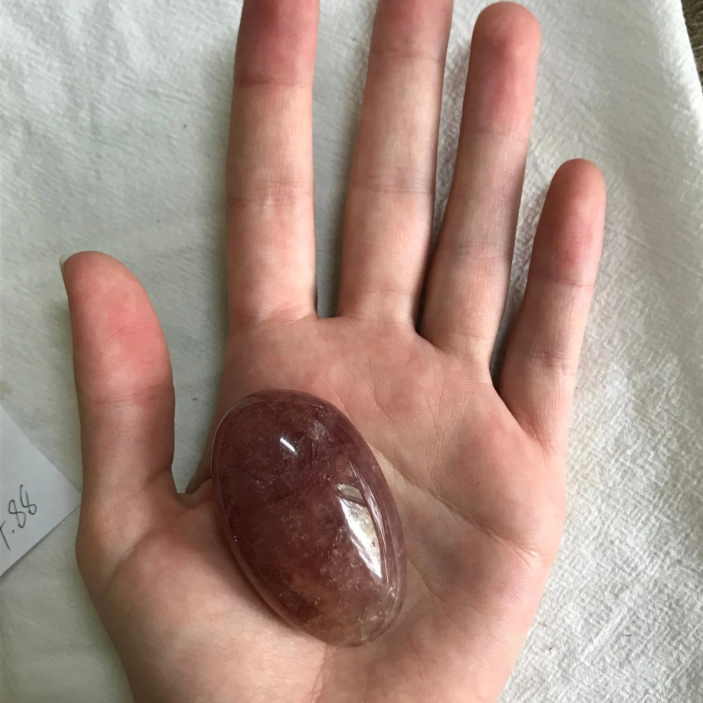 Strawberry Quartz Palm Stone, 2" x 1 1/4" Stone to Amplify Feelings of Love, Generosity, Crystal Grid or Craft Supply PLM-028 Shop Wholesale Crystals