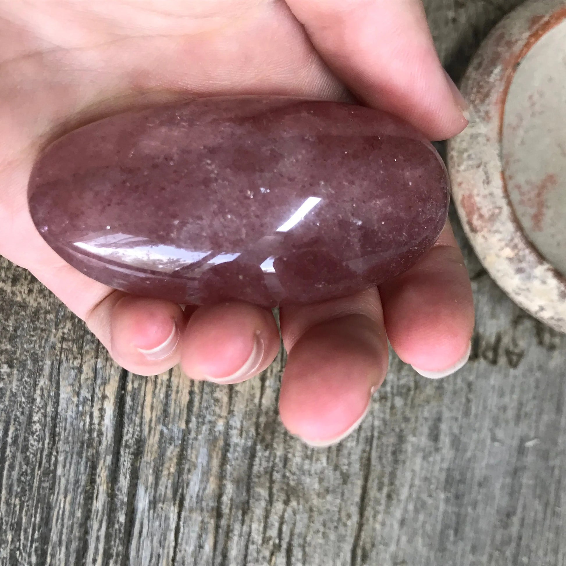 Strawberry Quartz Palm Stone, 2 3/5" x 1 1/3" Stone to Amplify Feelings Love, Generosity, Crystal Grid or Craft Supply PLM-010 Shop Wholesale Crystals