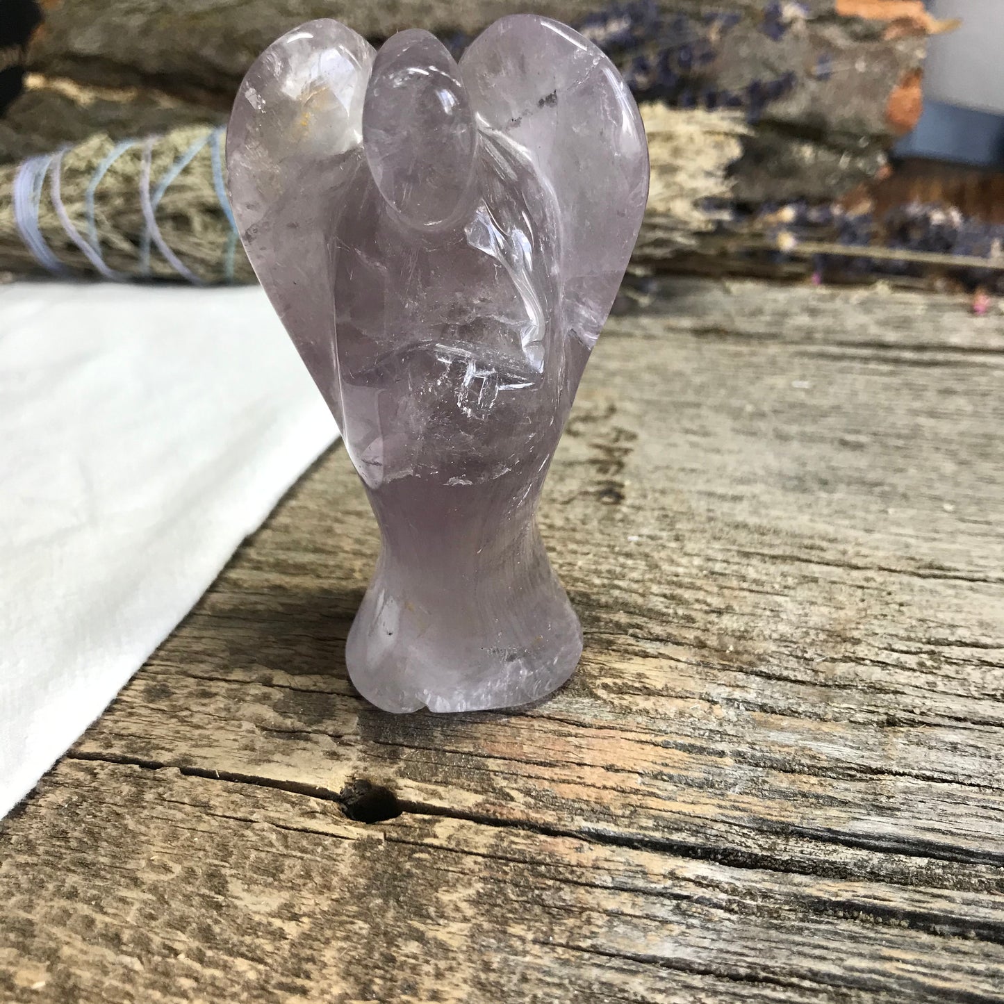 Carved Angel Amethyst Figurine ( 3 1/3" x 1 9/10") for Protection Purple Amethyst Angel, Supply for Crystal Grid, Home Decor or Fairy Garden