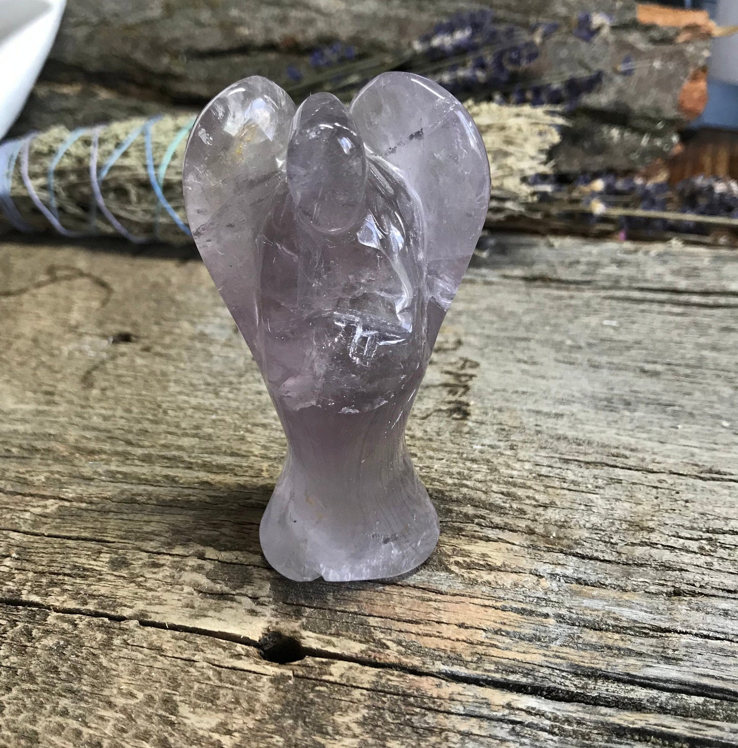 Carved Angel Amethyst Figurine ( 3 1/3" x 1 9/10") for Protection Purple Amethyst Angel, Supply for Crystal Grid, Home Decor or Fairy Garden