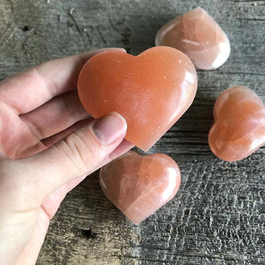 Pink Selenite Heart,  (Approx 2 1/3") for Crown Chakra, Crystal Heart, Supply for Crystal Grid, for Cleansing BIN-0568 Shop Wholesale Crystals