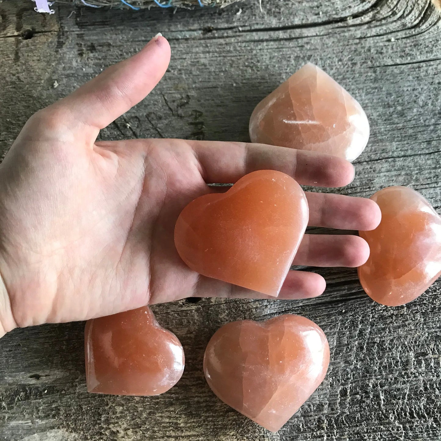 Pink Selenite Heart,  (Approx 2 1/3") for Crown Chakra, Crystal Heart, Supply for Crystal Grid, for Cleansing BIN-0568 Shop Wholesale Crystals