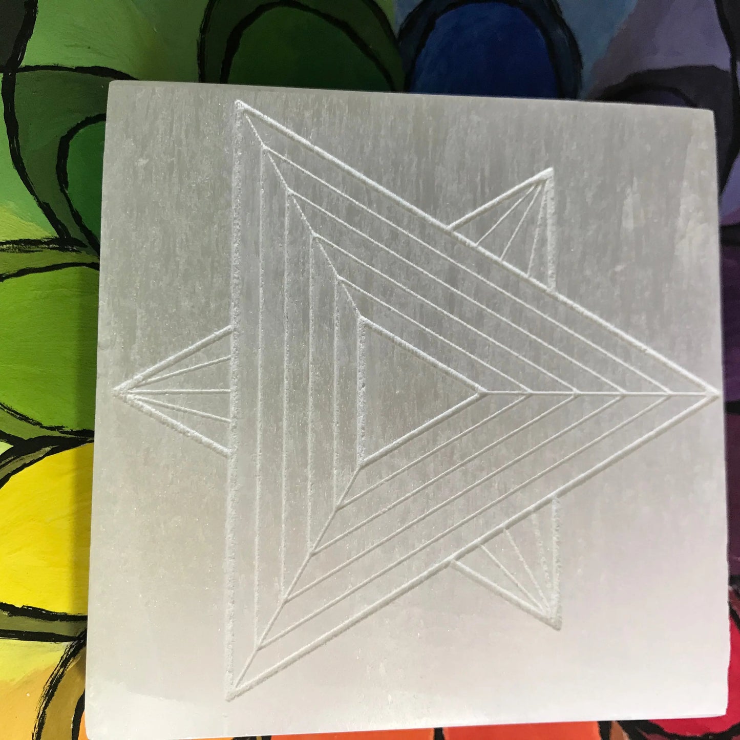 Selenite Carved Square Tile, Sacred Geometry (Approx 4")  Crystal Charging Plate, Supply for Grid Shop Wholesale Crystals