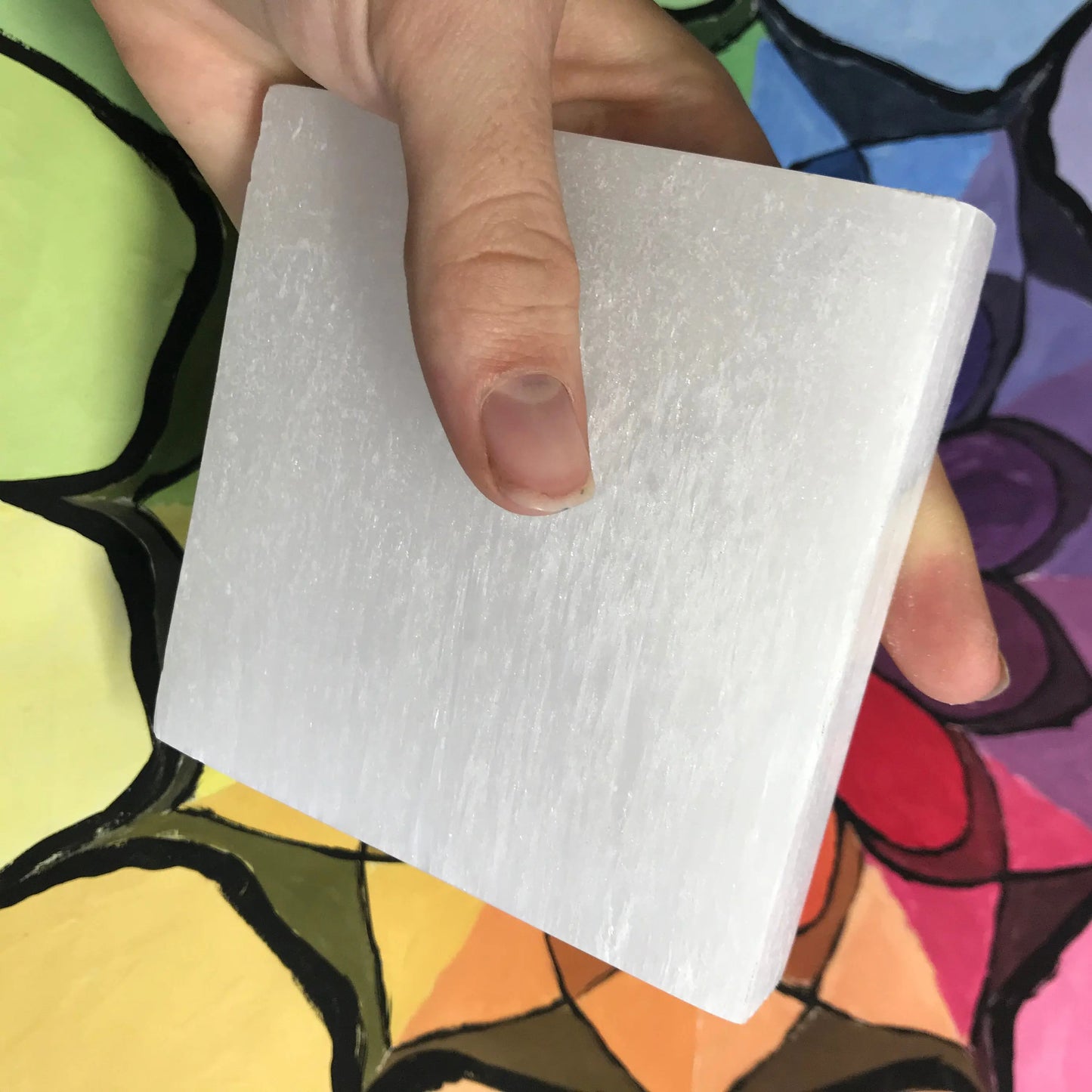 Selenite Carved Square Tile, Sacred Geometry (Approx 4")  Crystal Charging Plate, Supply for Grid Shop Wholesale Crystals