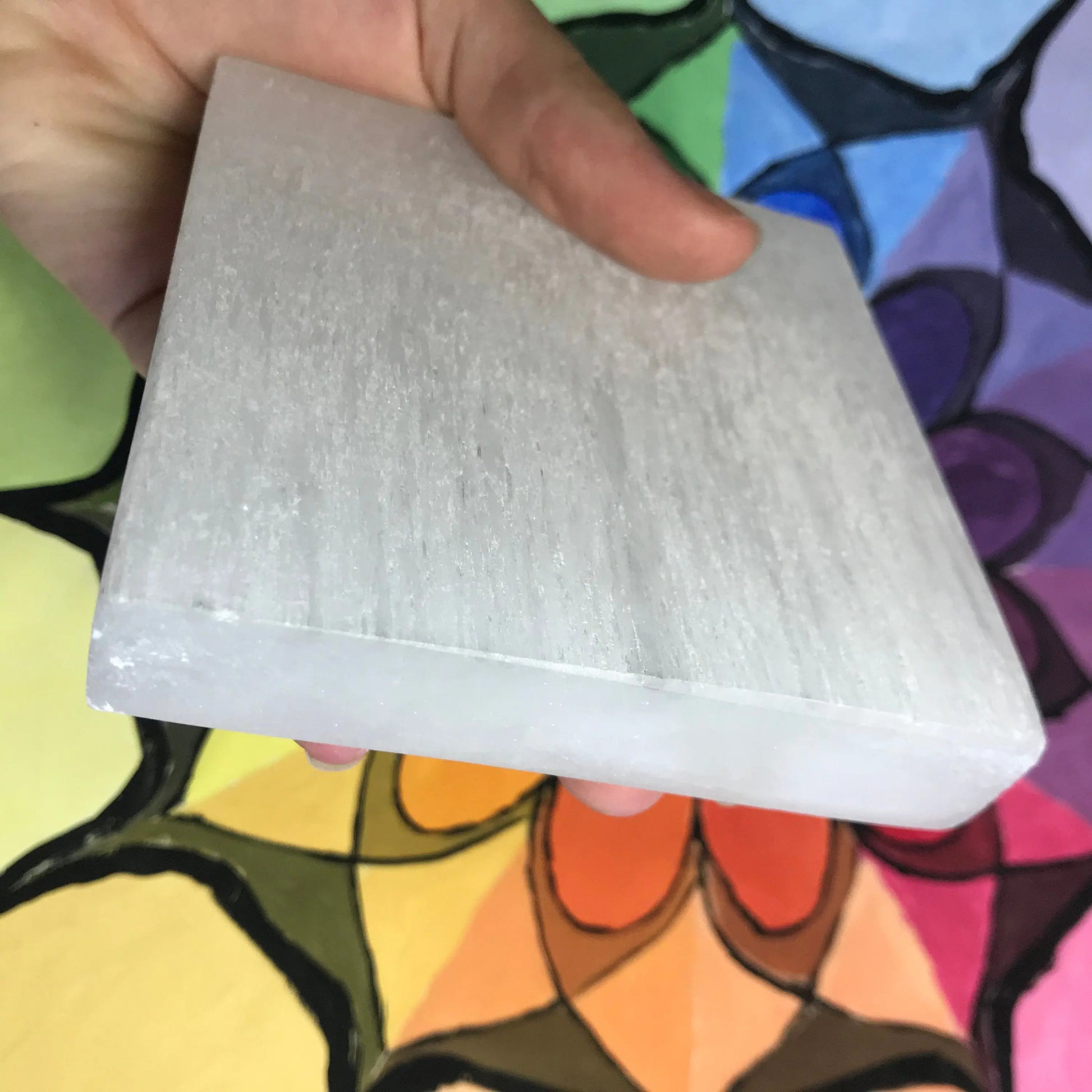 Selenite Carved Square Tile, Sacred Geometry (Approx 4")  Crystal Charging Plate, Supply for Grid Shop Wholesale Crystals