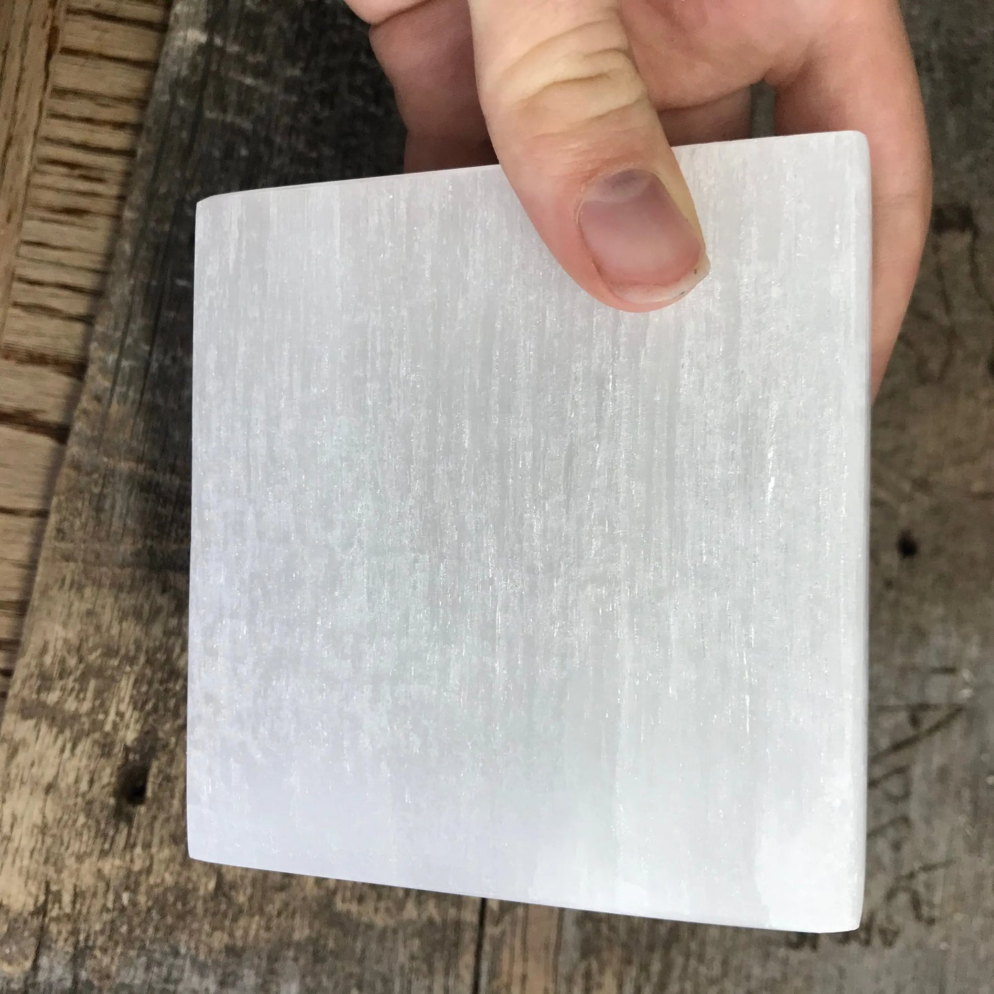 Selenite Carved Square Tile, Sacred Geometry (Near 4")  Crystal Charging Plate, Supply for Grid Shop Wholesale Crystals