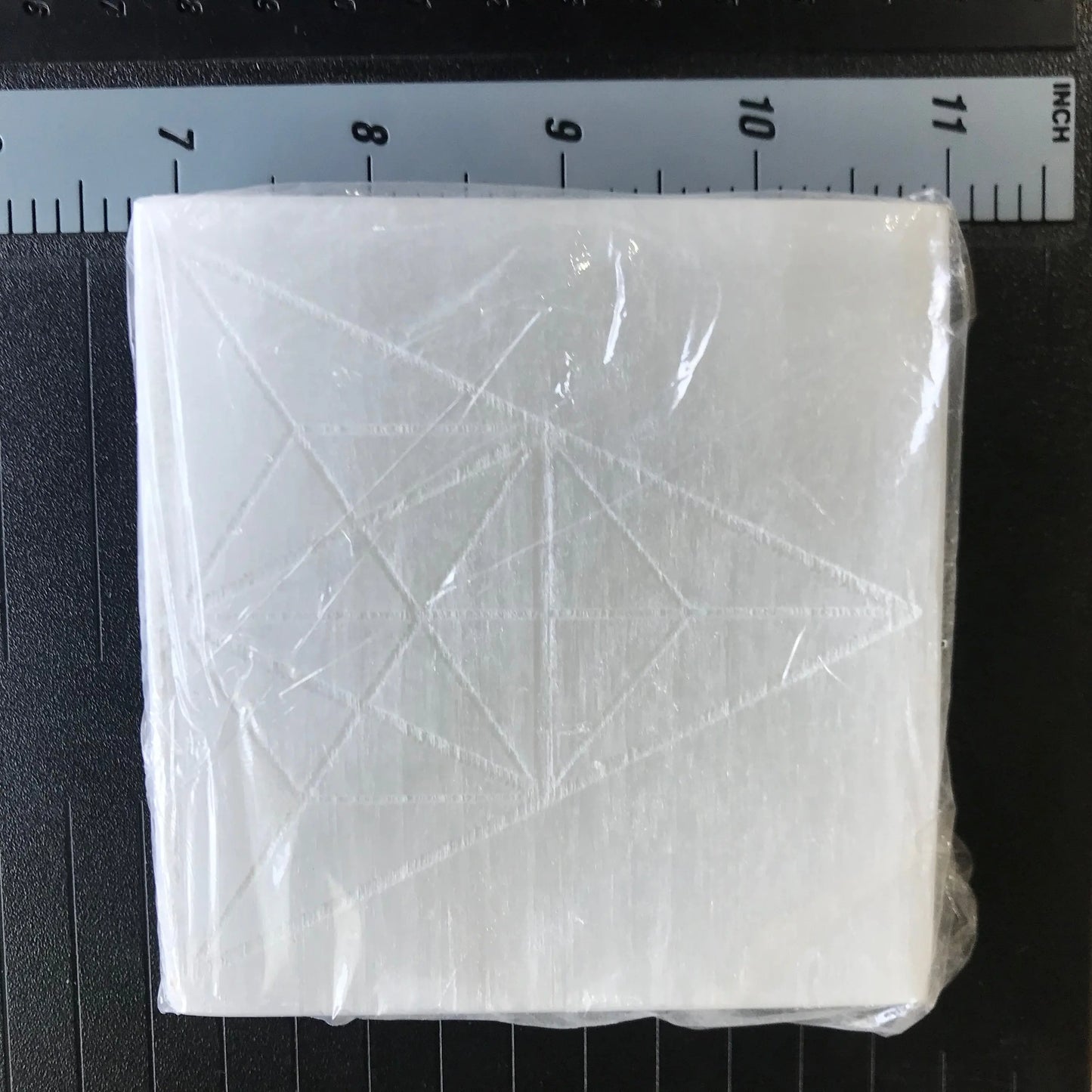 Selenite Carved Square Tile, Sacred Geometry (Near 4")  Crystal Charging Plate, Supply for Grid Shop Wholesale Crystals