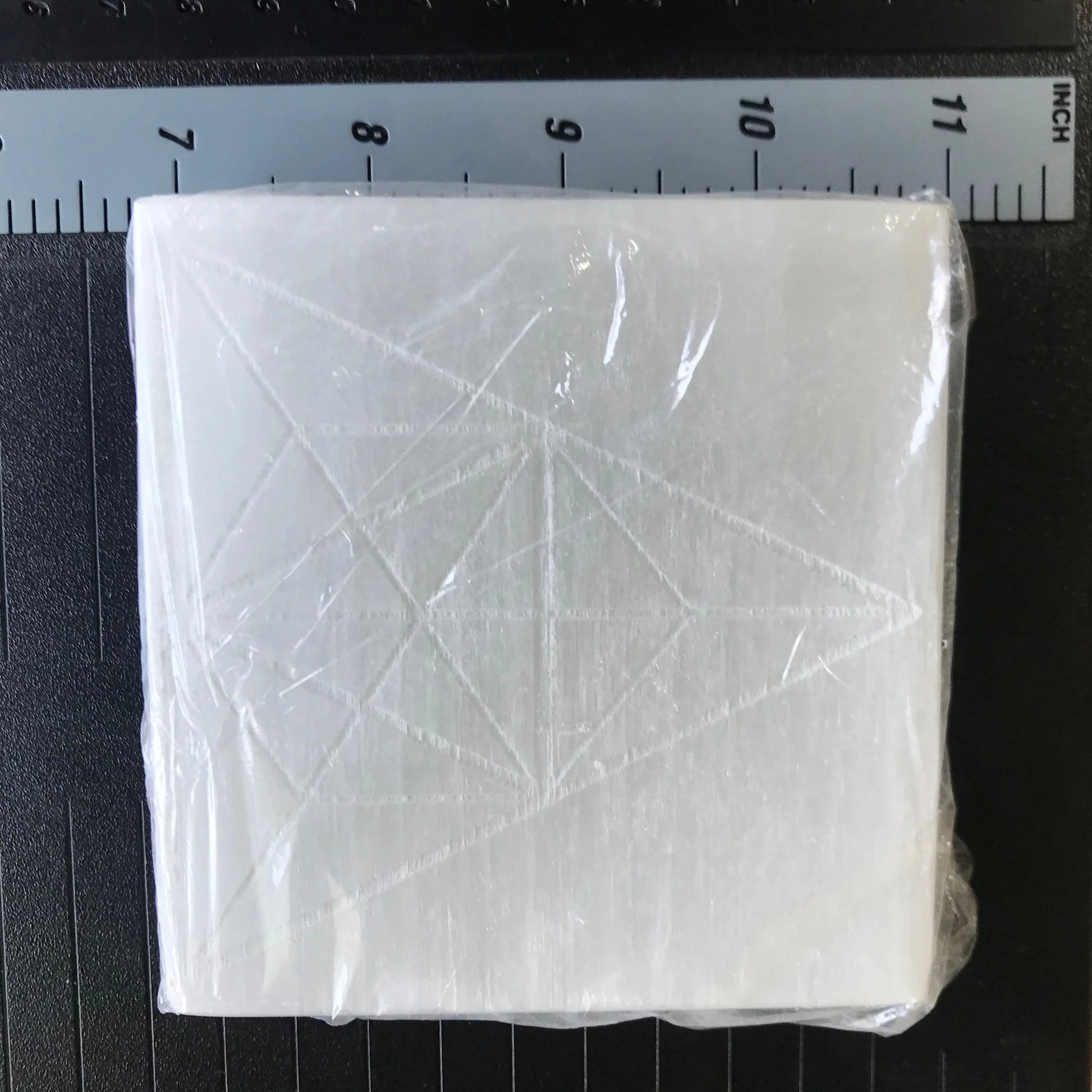 Selenite Carved Square Tile, Sacred Geometry (Near 4")  Crystal Charging Plate, Supply for Grid Shop Wholesale Crystals