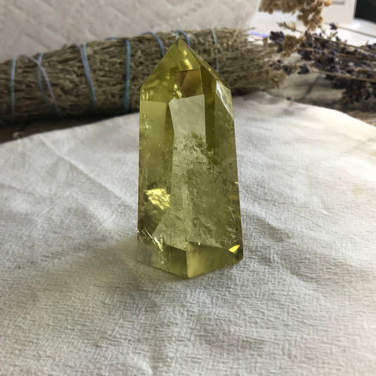 Large Yellow Citrine Obelisk, (Approx 2 4/5" x 1 1/2") Lemon Quartz Crystal, Healing Stone for Crystal Grid Making