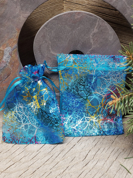 Rainbow Tree Organza Drawstring Bag, Aqua Blue, DIY, Beautiful, Crystal Collecting (Approx. 4 1/2" x 3 3/8") BAG-0007 Shop Wholesale Crystals