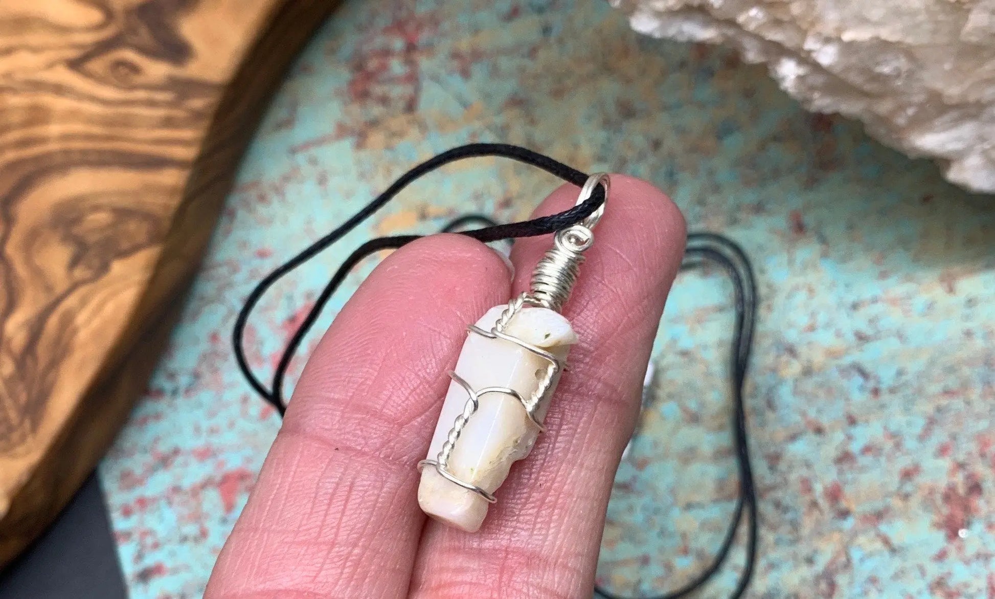 Pink Opal Hand Made Wire Wrapped Necklace.              NCK-0465 Shop Wholesale Crystals