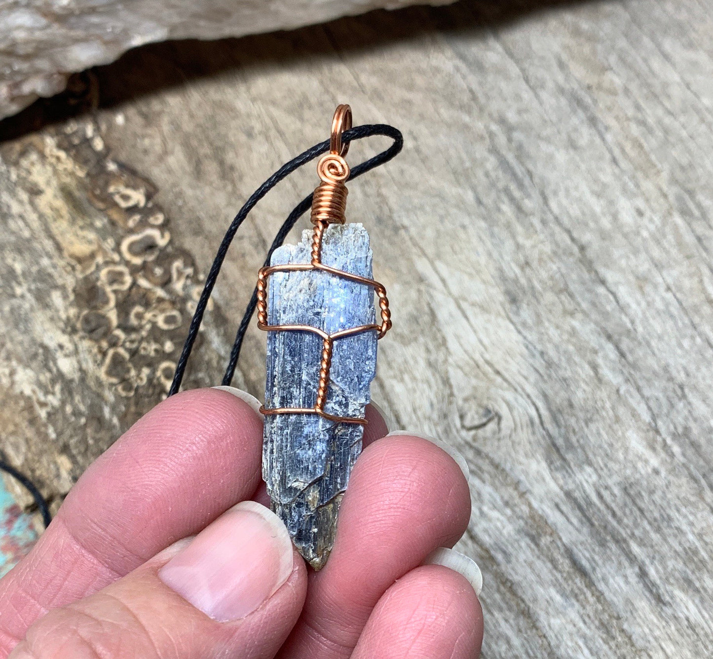 Blue Kyanite Hand Made Wire Wrapped Necklace.              NCK-0463