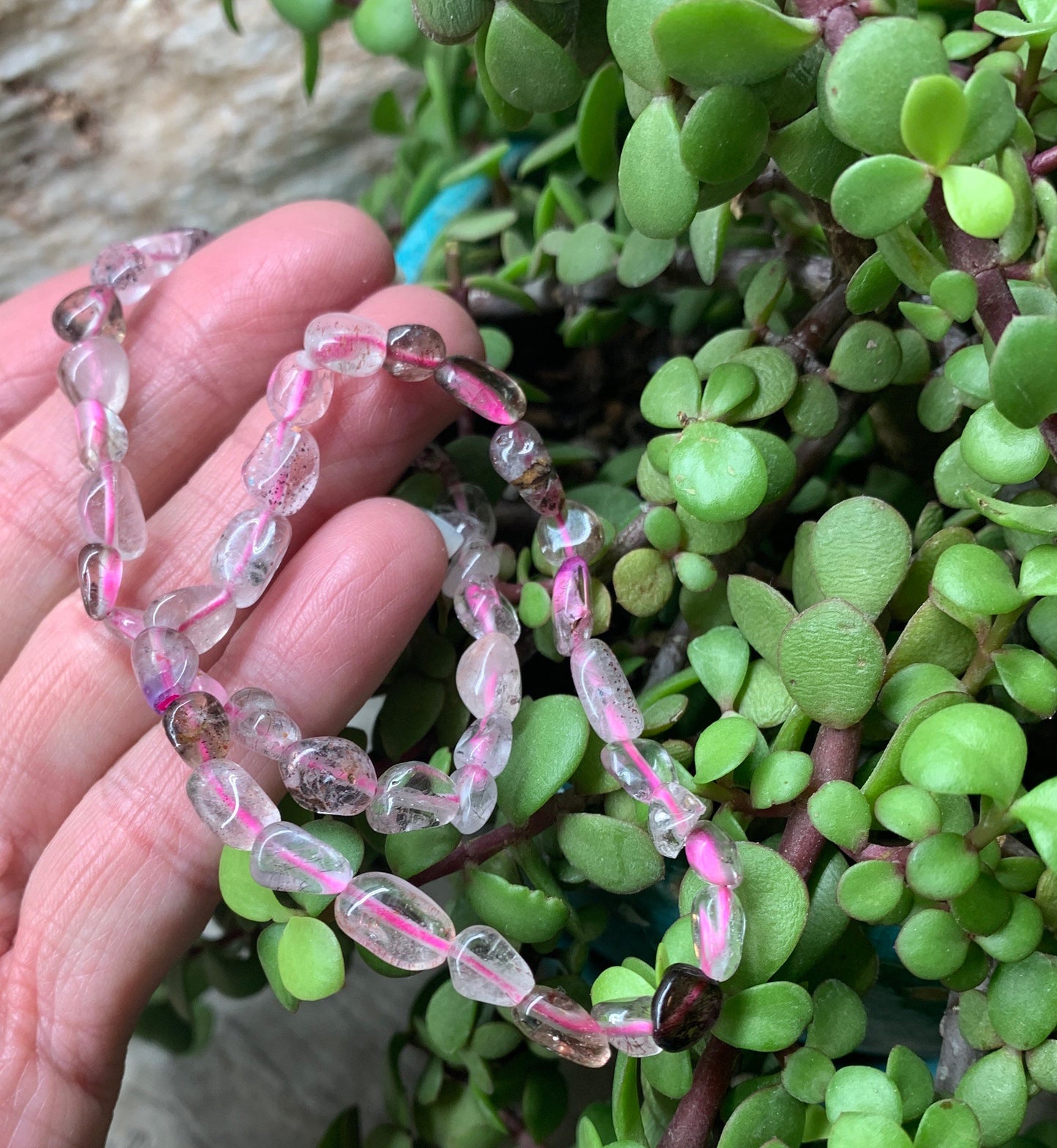 Tourmalinated Quartz Pebble Bracelet           BRC-0074