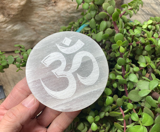 OM Symbol Etched Selenite SEI-0129