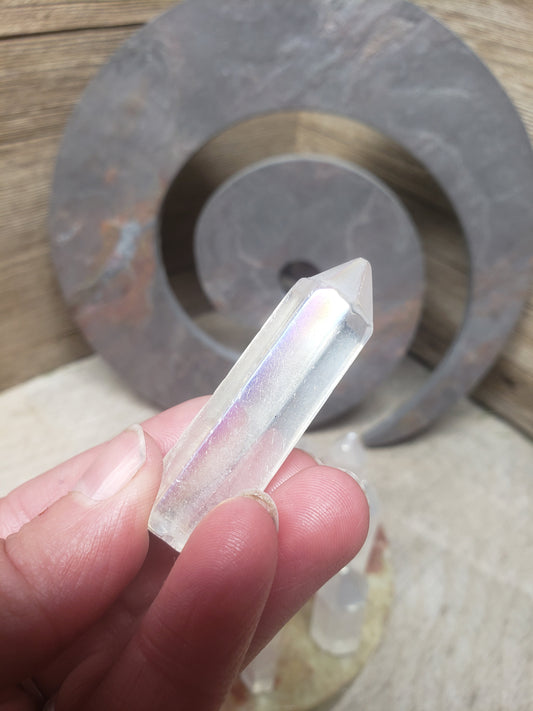 Angel Aura Quartz Obelisk, 1 3/4" - 2 3/4", Large Polished Quartz Crystal Point, For Crystal Grid Making 0878