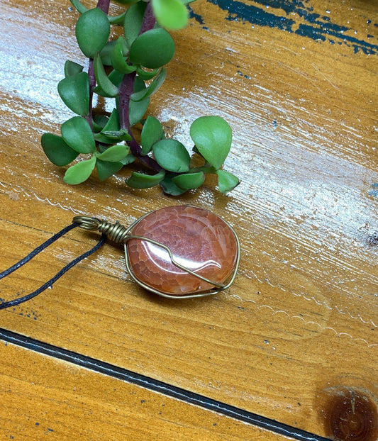 Fire Agate Wire Wrapped Necklace              NCK-0547