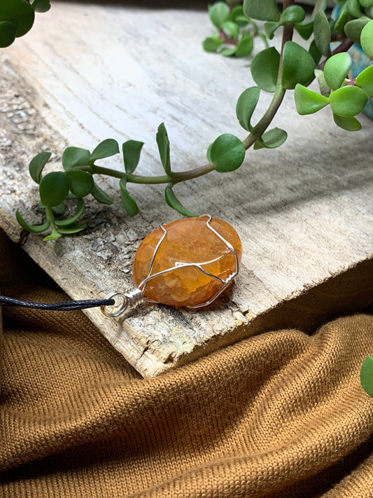 Fire Agate Wire Wrapped Necklace              NCK-0437