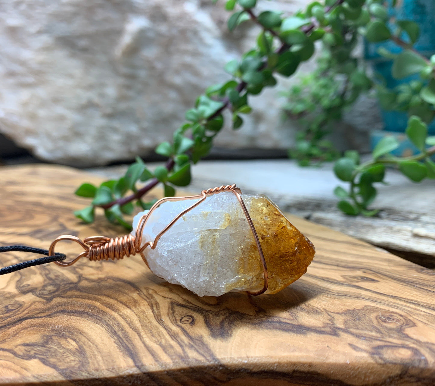 Citrine Wire Wrapped Necklace              NCK-0421