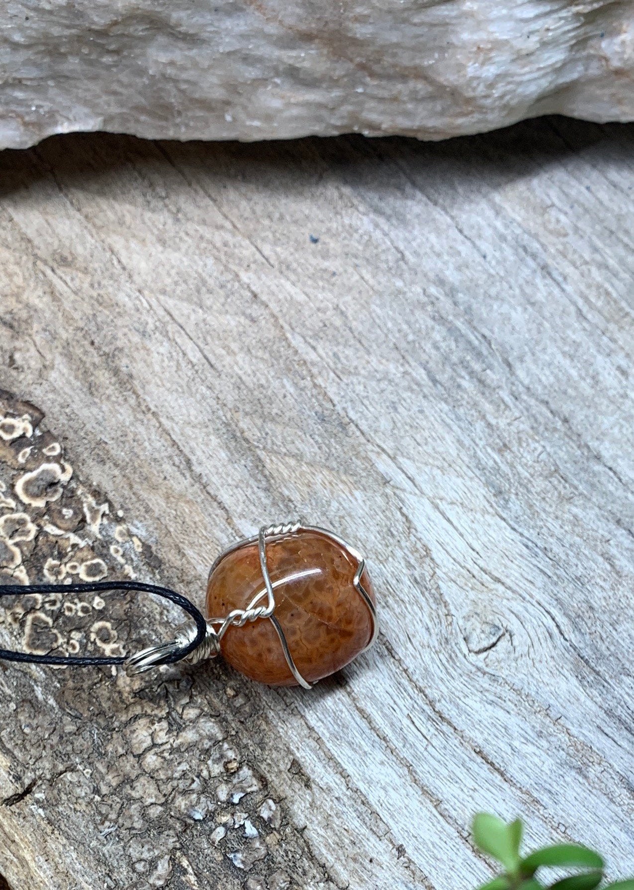 Fire Agate Wire Wrapped Necklace              NCK-0434