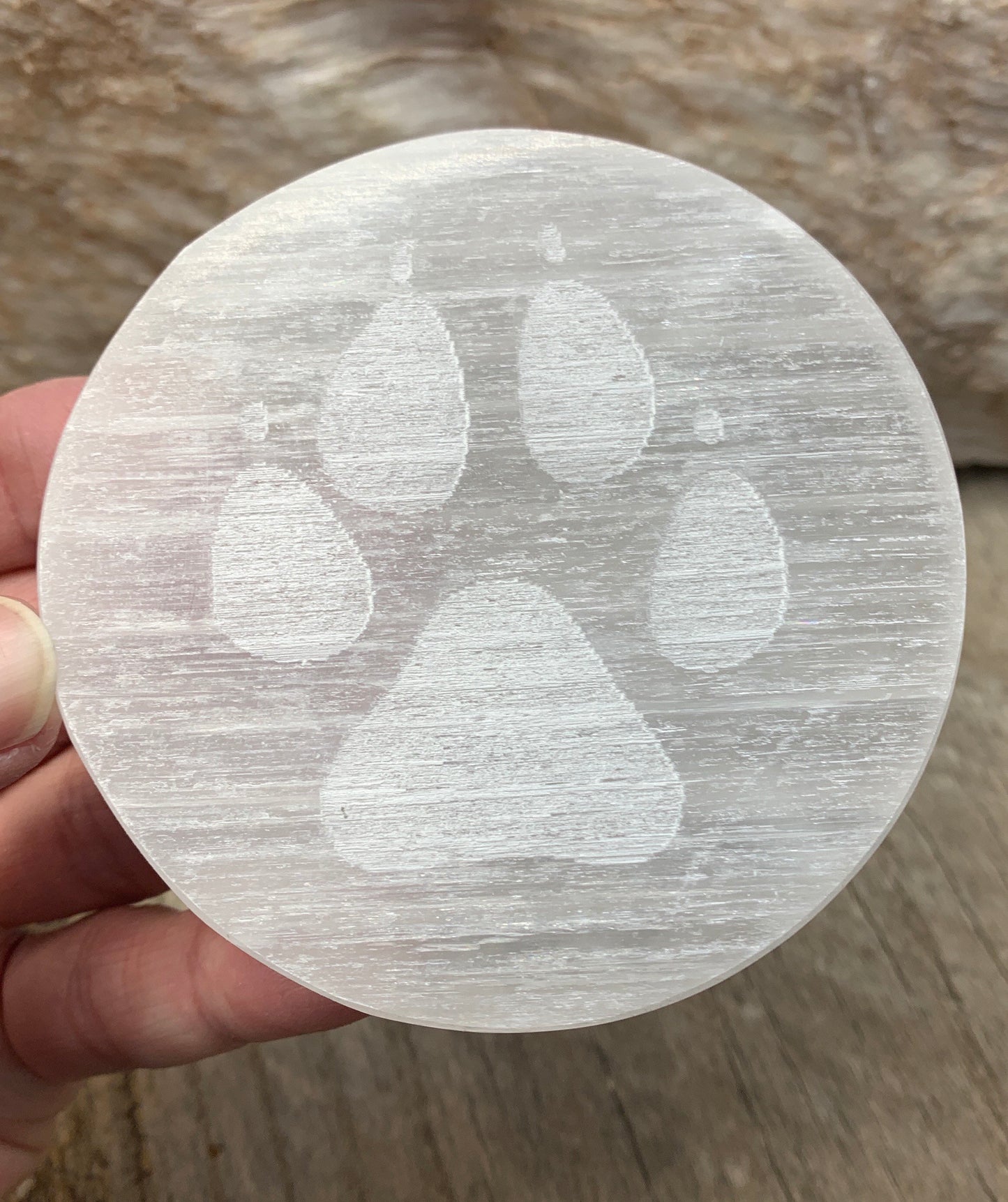 Paw Print Etched Selenite    SEL-0172