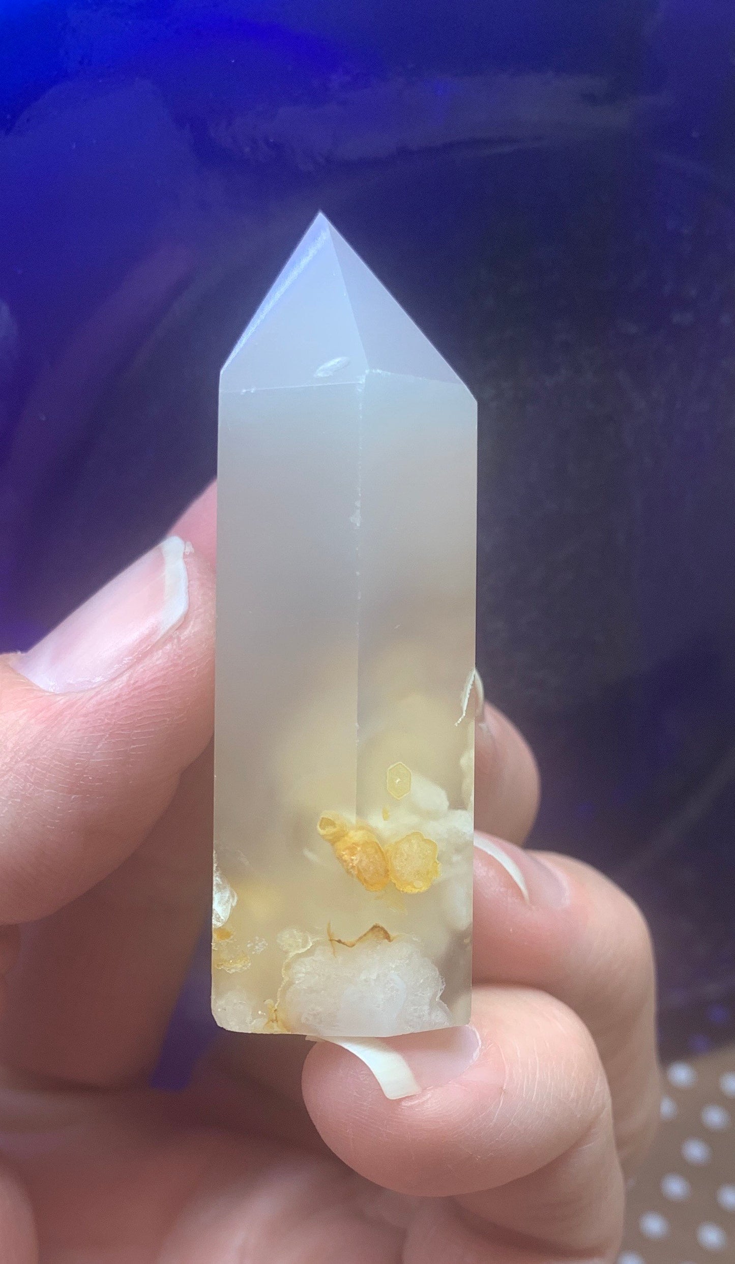 Flower Agate Obelisk, Peach Blossom Agate Stone. OBL-0313