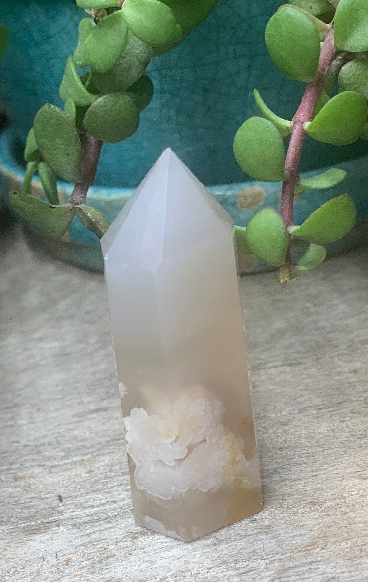 Flower Agate Obelisk, Peach Blossom Agate Stone. OBL-0313