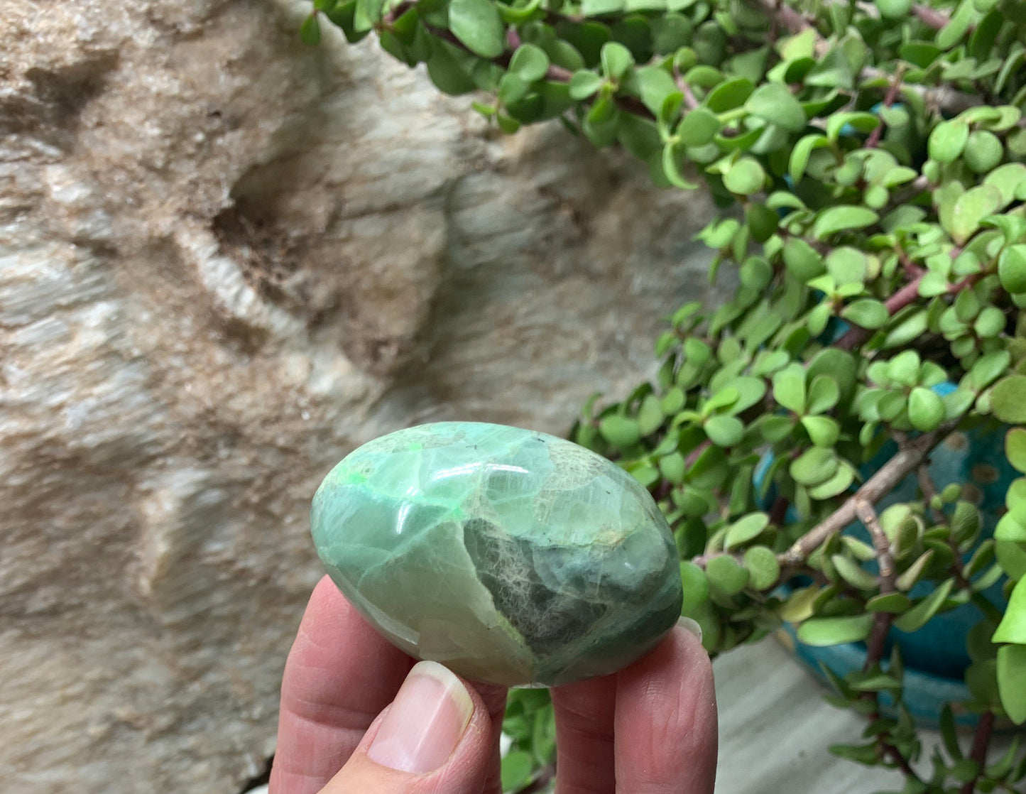 Green Moonstone Palm Stone PLM-0044