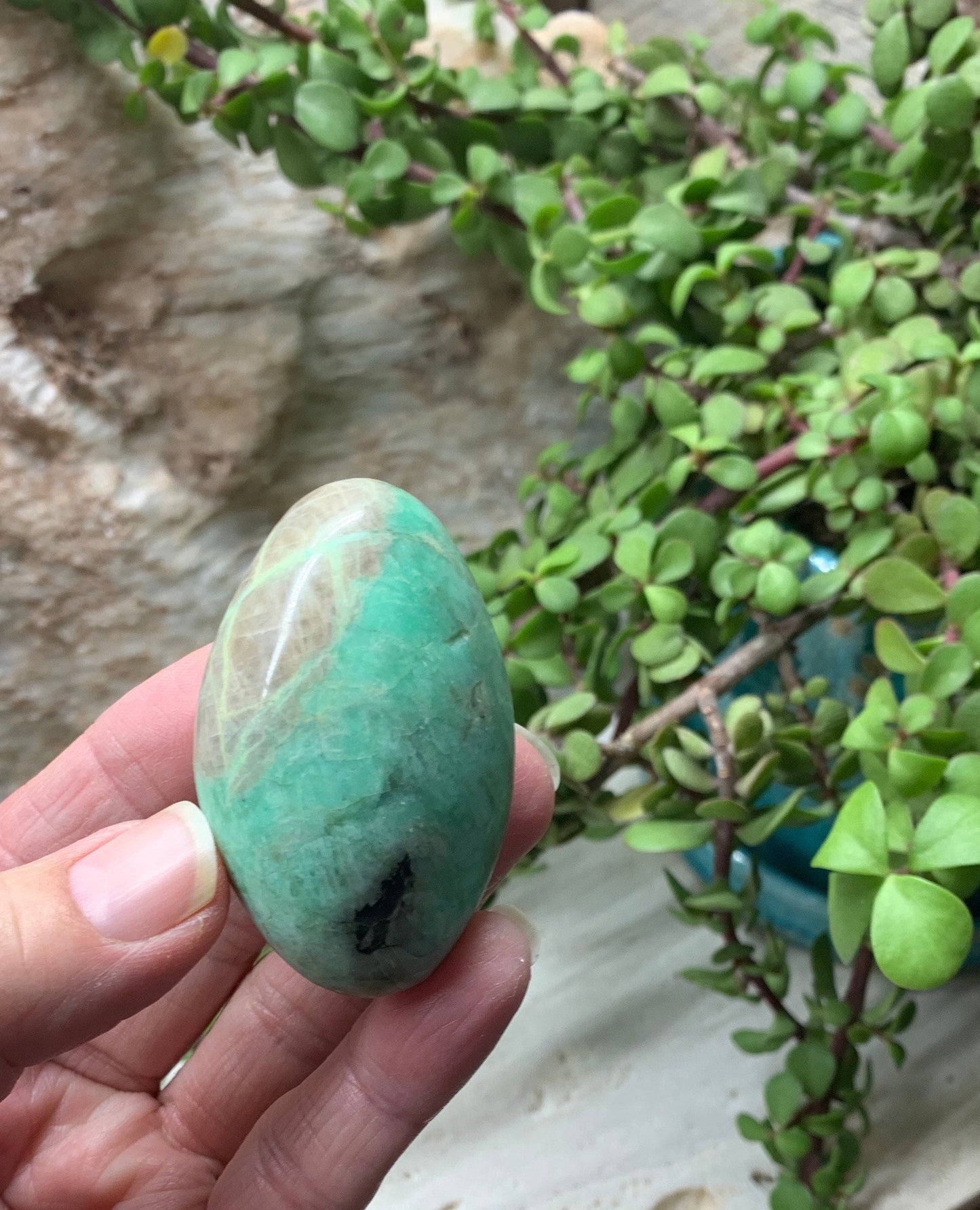 Green Moonstone Palm Stone PLM-0041