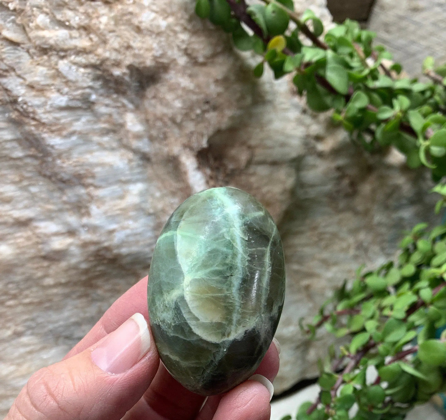 Green Moonstone Palm Stone PLM-0033 Shop Wholesale Crystals