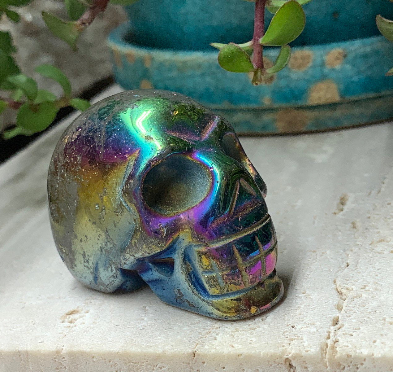 Titanium Aura Quartz Skull  FIG-0060