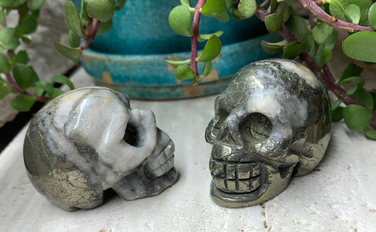 Iron Pyrite Carved Skull  FIG-0059