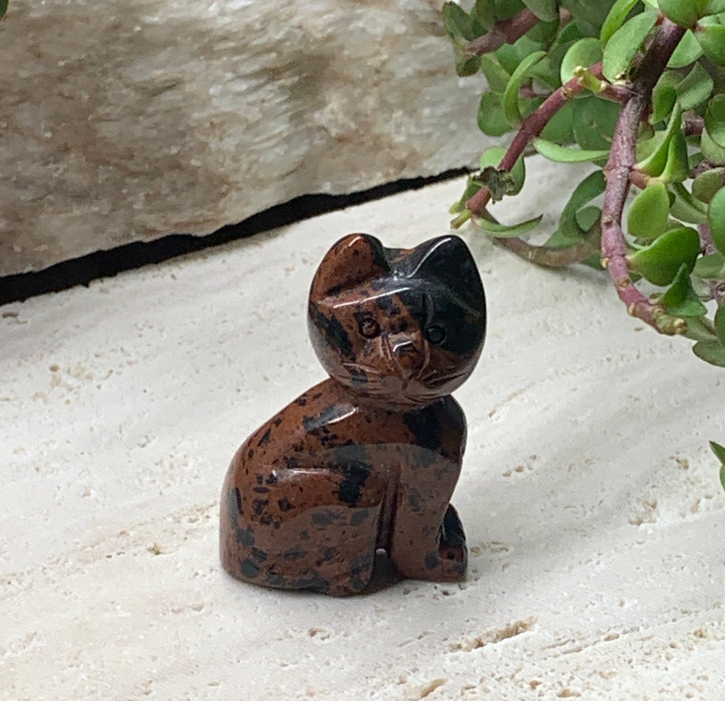 Cat Figurine Mahogany Obsidian Carved Mahagany Obsidian Cat, Beautiful 0055