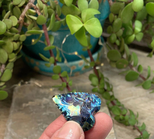 Rainbow Aura Knapped Obsidian Heart (Approx. 1 1/4" - 1 1/2") 1346 Shop Wholesale Crystals