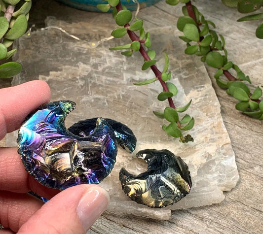 Rainbow Aura Obsidian Moon (Approx. 1 1/4" - 1 1/2") 1345 Shop Wholesale Crystals