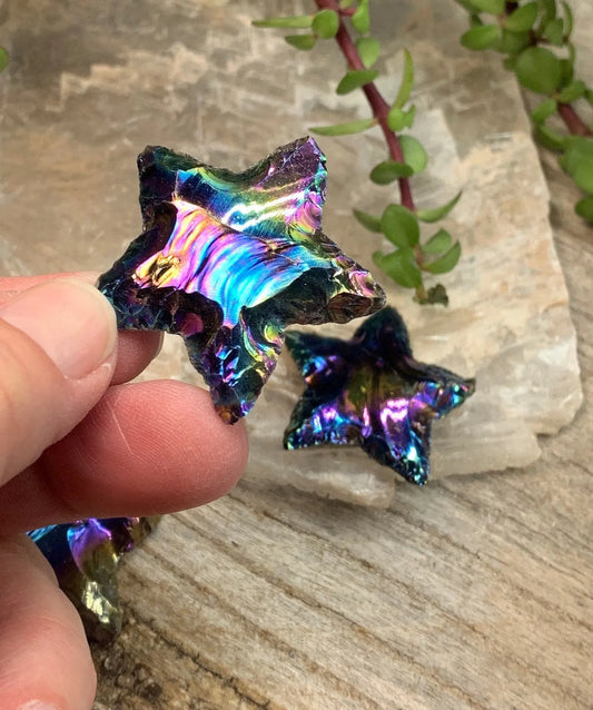 Rainbow Aura Obsidian Star (Approx. 1 1/4" - 1 1/2") 1365 Shop Wholesale Crystals