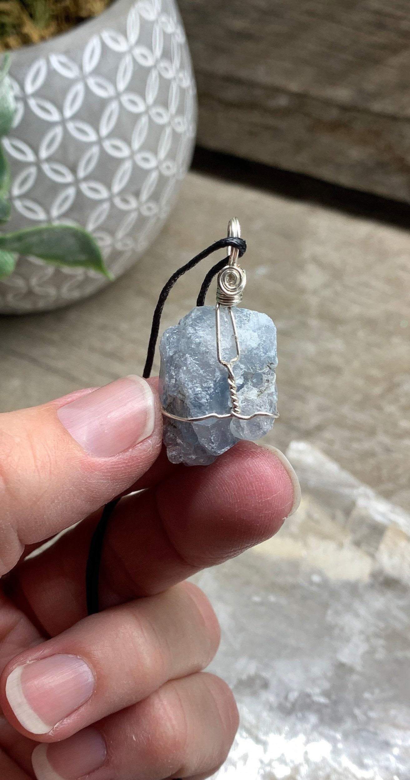 Celestite Wire Wrapped Necklace  HOT-0387