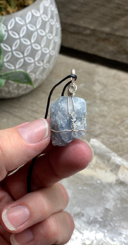 Celestite Wire Wrapped Necklace  HOT-0387